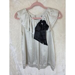 Uniform JPR Champagne Silver Metallic Ruffle Bow Blouse Womens Large‎